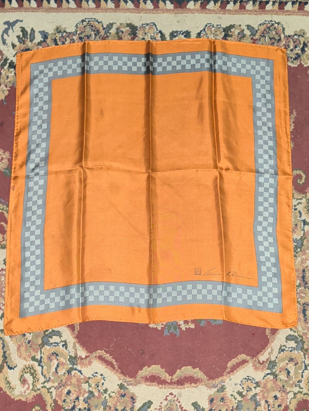 Anne Klein Vintage Orange and Gray Square Checkered Scarf